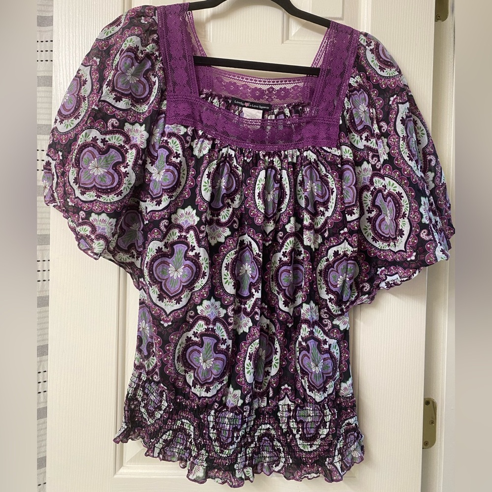 Love Squared Purple Patterned Women's Top Size Large